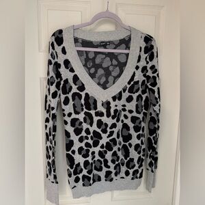 Express Gray and Black Animal Print V-Neck Sweater